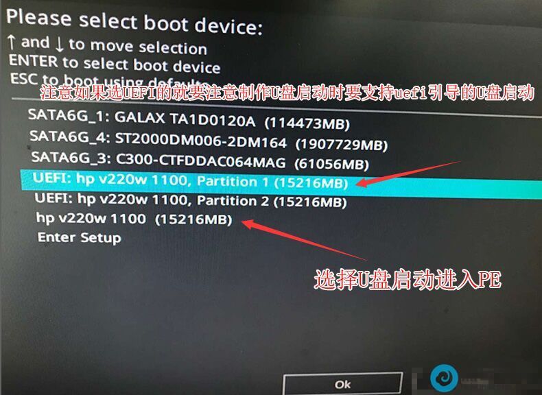 选择所识别到的U盘启动项