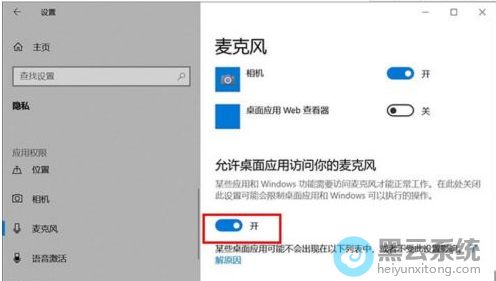 开启允许桌面应用访问你的麦克风