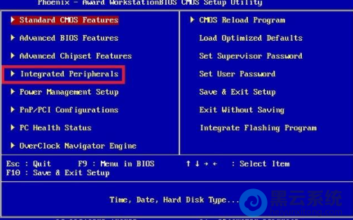 找到“Integrated peripherals”选项,