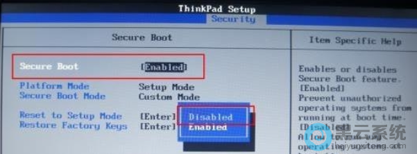 �ҵ���Secure Boot����س��������óɡ�Disabled��